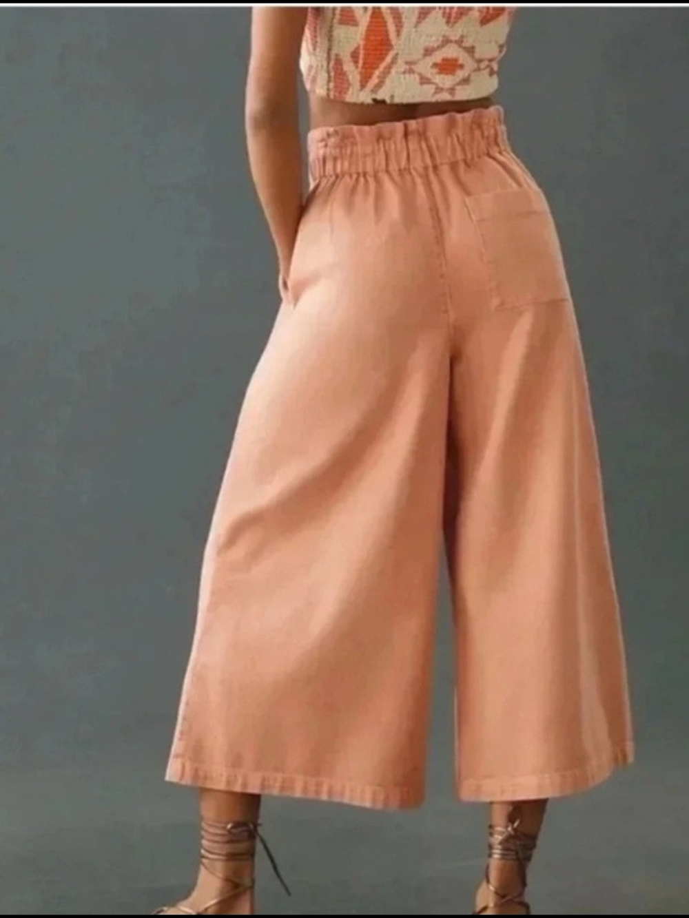 Pilcro Anthropologie Pink Peach Wide Leg Culottes Paperbag Crop Pants L - Picture 5 of 11